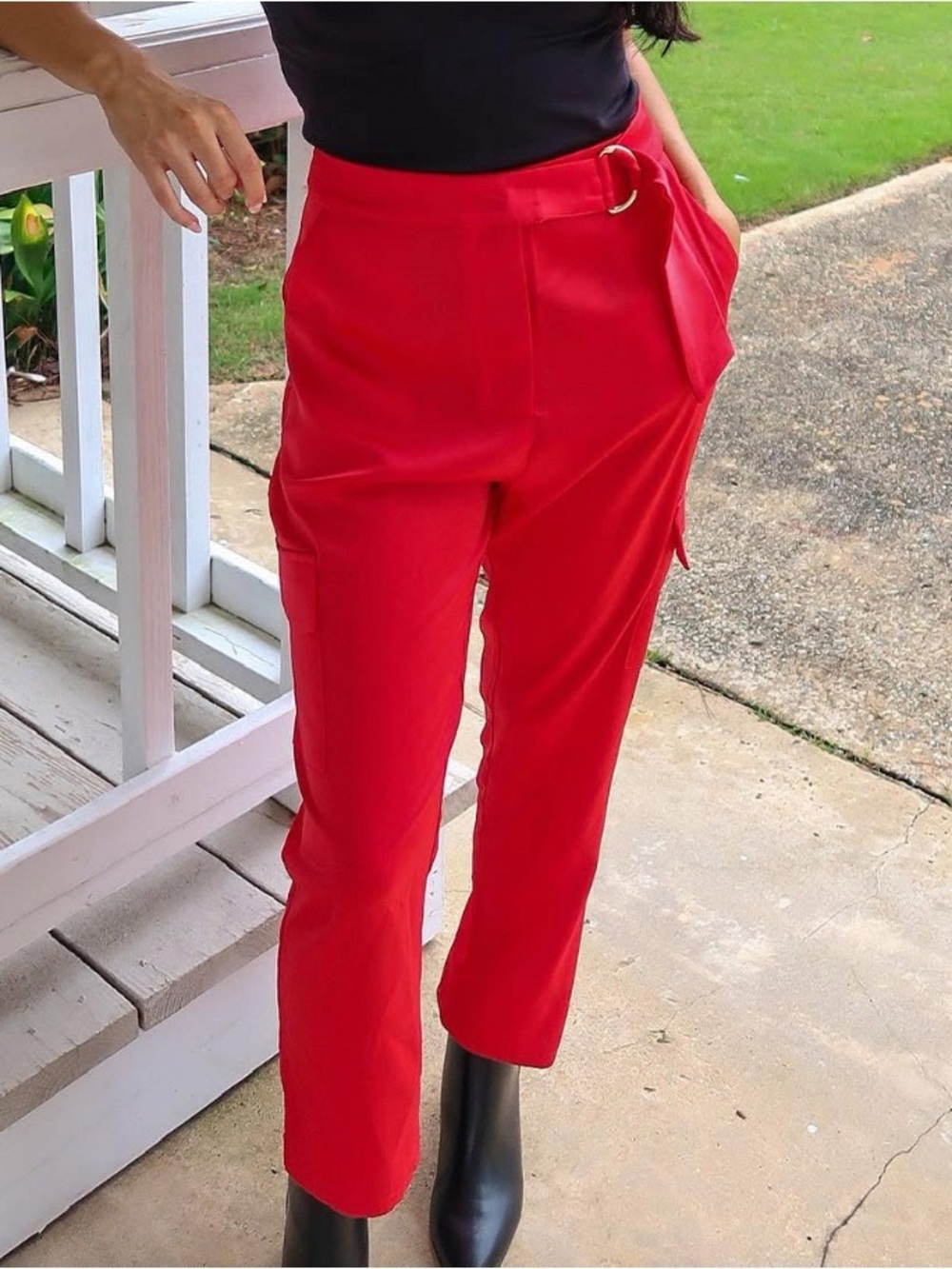 Red High-Waist Belted cargo pants-Women size-small